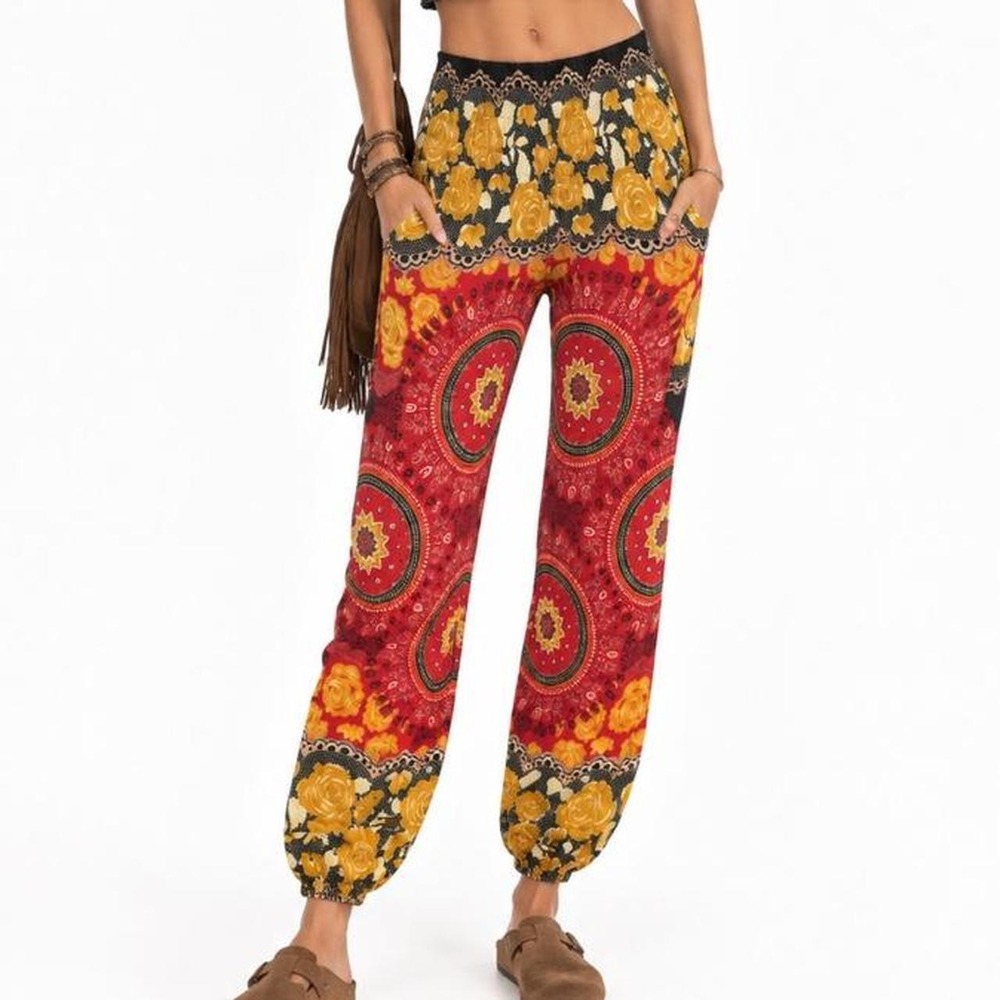 Earthbound Harem Pants S Boho Floral Smocked Waist